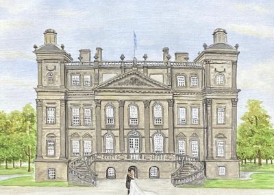 Duff House wedding venue and bridal couple acrylic painting by Art by Kirsti