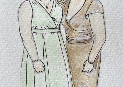 Bridesmaid and mother wedding figures watercolour and pen illustration by Art by Kirsti