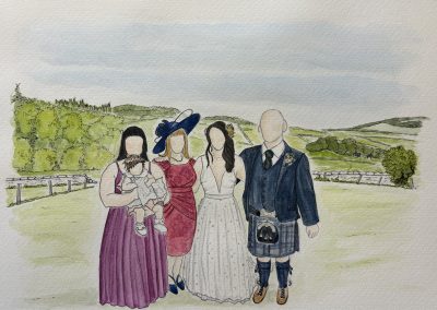 Wedding Venue Illustration, family portrait, figures illustration, landscape illustration by Art by Kirsti