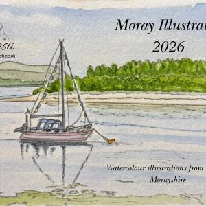 2026 Illustrated calendar capturing 14 places around Morayshire. A4 double sided printed calendar with room to add events.