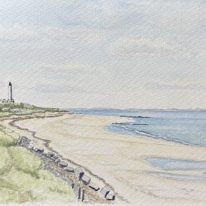A5 West Beach Lossiemouth original watercolour and pen illustration by Art by Kirsti