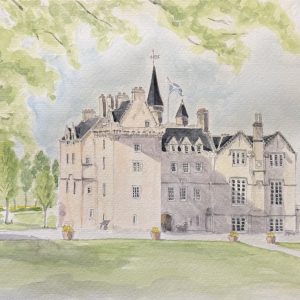 A4 size original landscape watercolour & pen illustration of Brodie Castle by Art by Kirsti