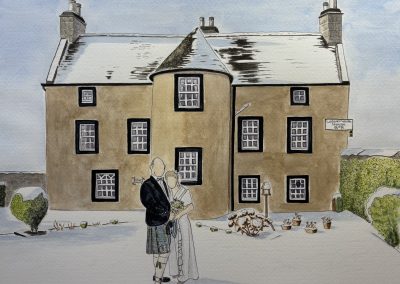 Lossiemouth House B&B Wedding Venue, House Illustration, birthday present, with wedding couple by Art by Kirsti