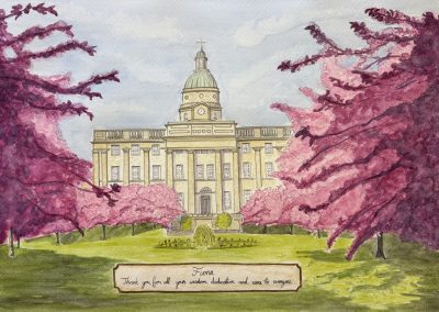 Dr Gray's Hospital Illustration, cherry blossom, watercolour, retirement gift by Art by Kirsti